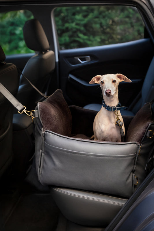 Dog Car Seat Carrier Orthopedic Crushed Foam, Black, Vegan Leather