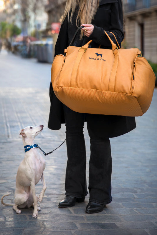 Dog Car Seat Carrier Orthopedic Crushed Foam, Camel, Vegan Leather