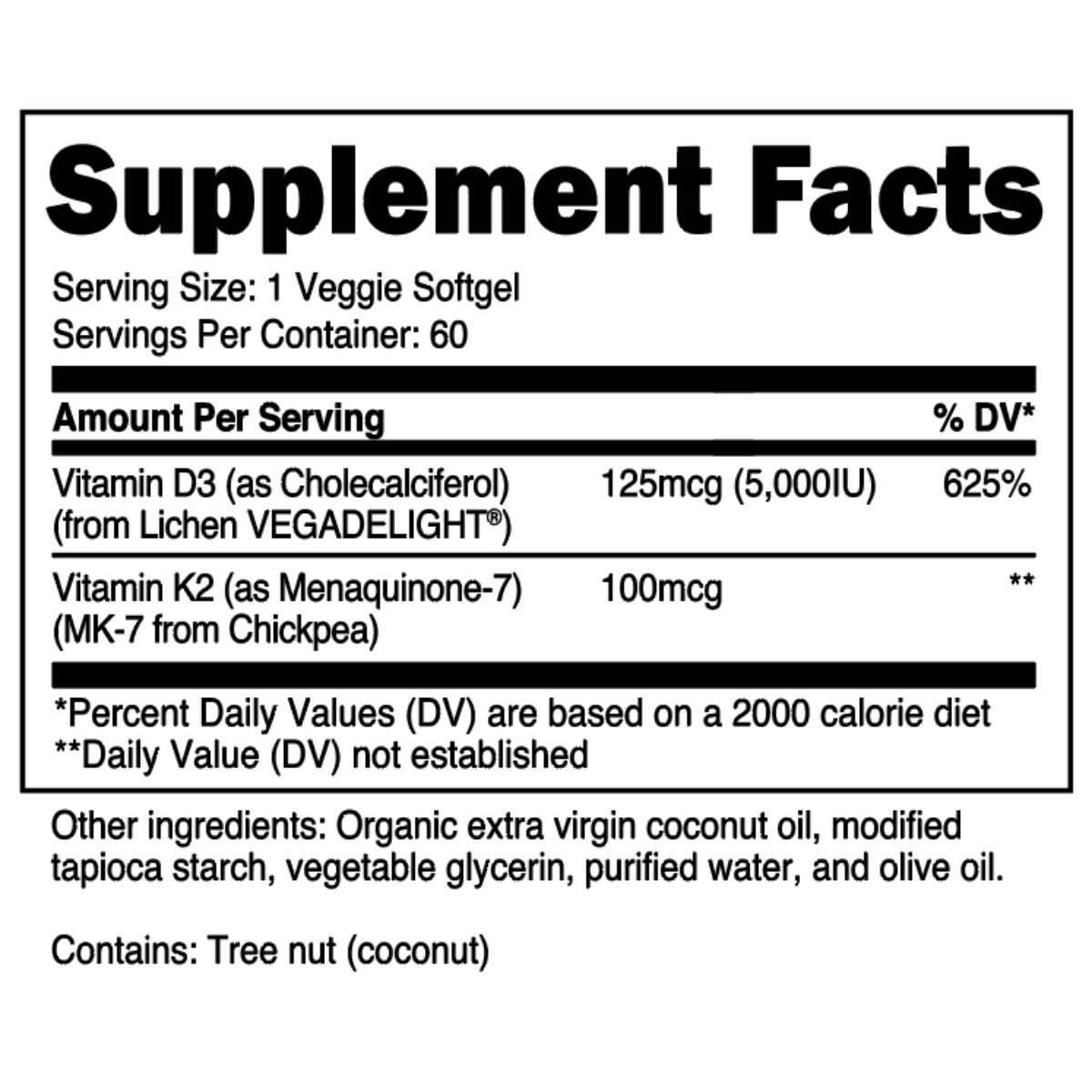 Vitamin D3 and K2 Softgels | 60 Servings
