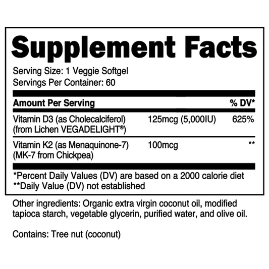 Vitamin D3 and K2 Softgels | 60 Servings
