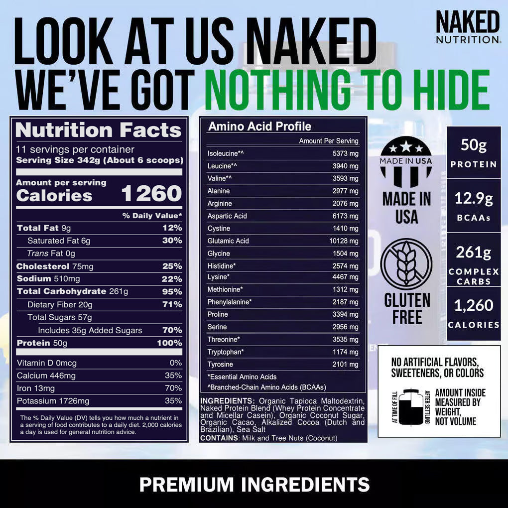 Double Chocolate Weight Gainer Protein Supplement | Naked Mass - 8LB