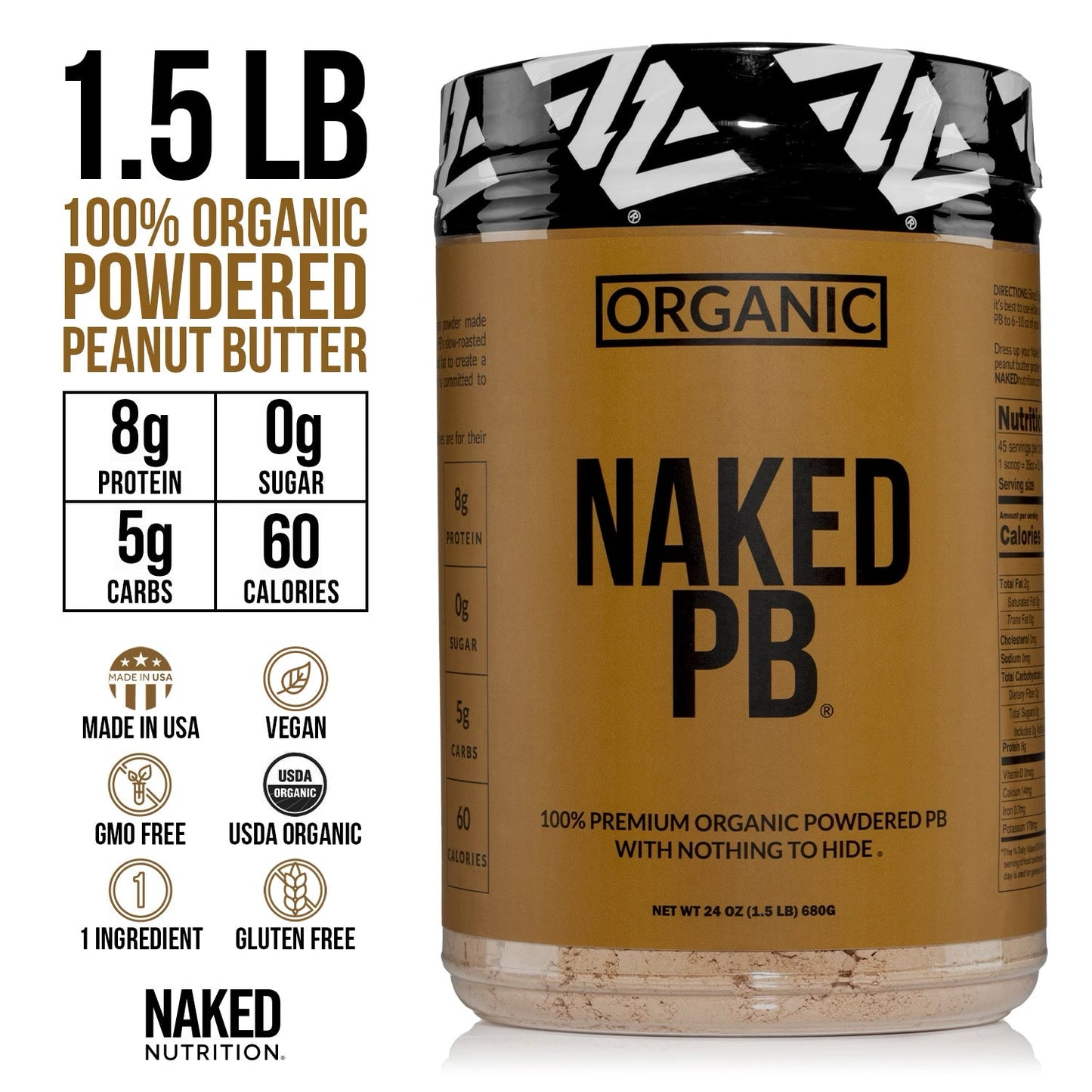 Organic Powdered Peanut Butter | Organic Naked PB - 1.5LB