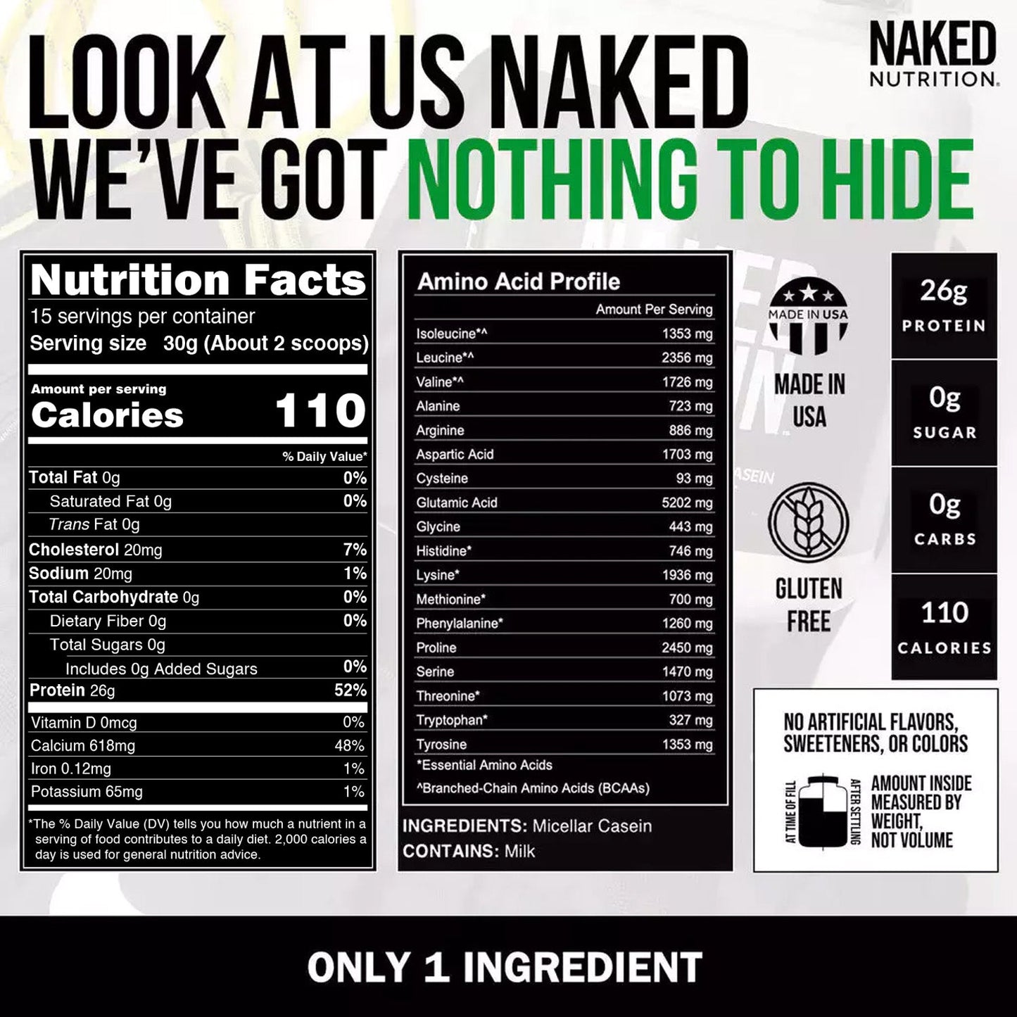 Micellar Casein Protein Powder | Naked Casein - 1lb