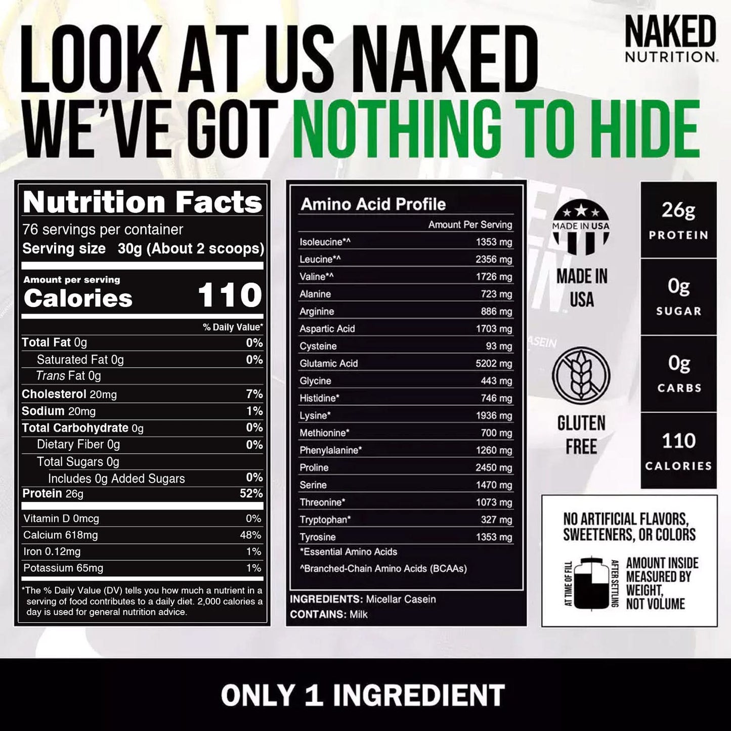 Micellar Casein Protein Powder | Naked Casein - 5lb