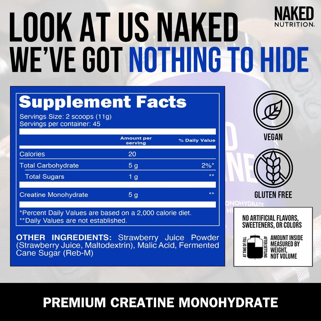 Strawberry Creatine Monohydrate Powder | Naked Creatine - 1.1LB