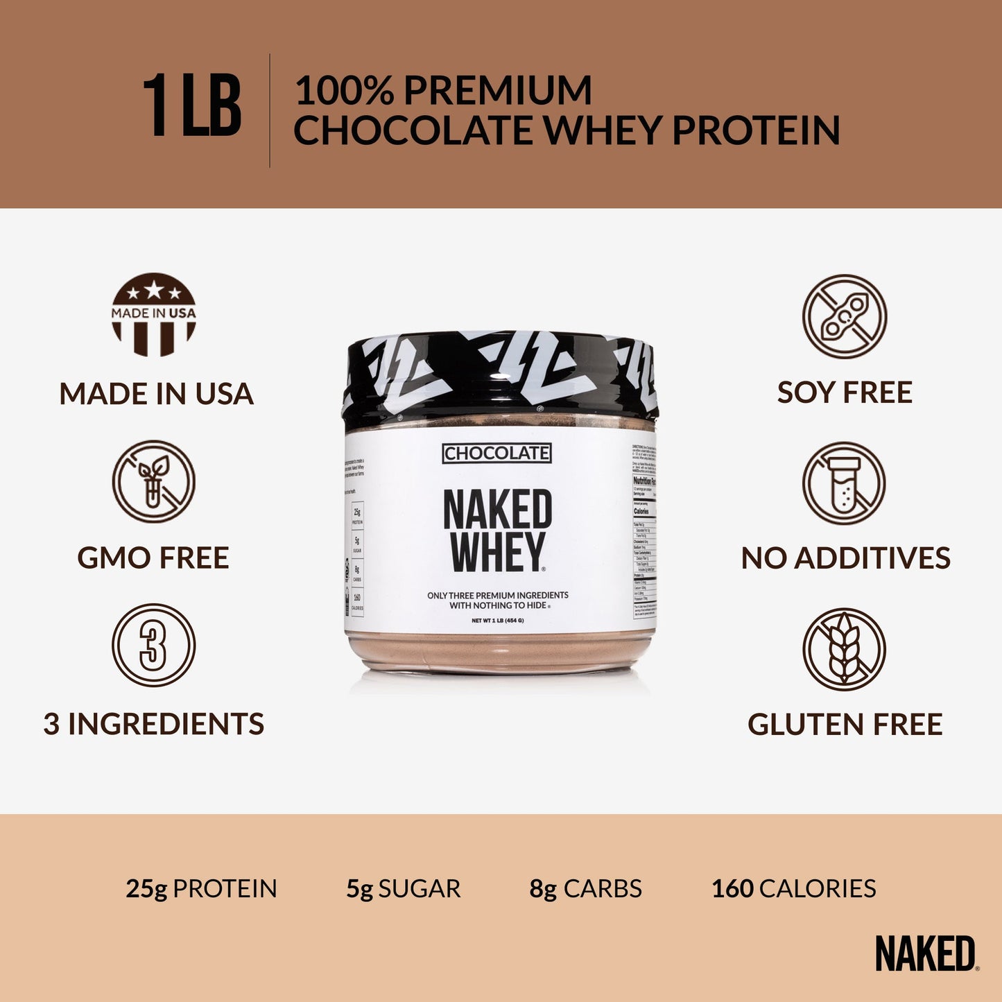 Chocolate Whey Protein Powder 1lb | Naked Chocolate Whey - 1LB