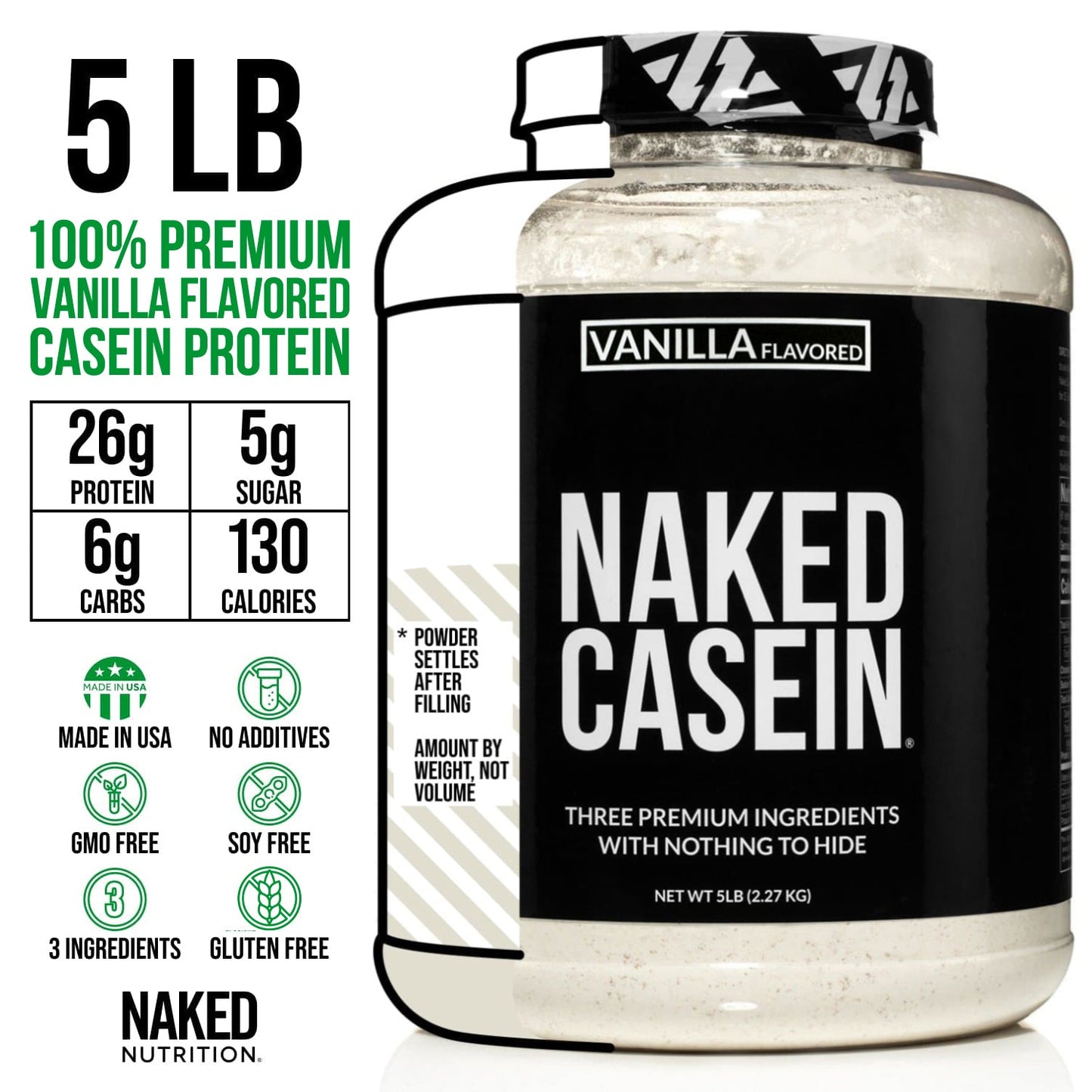 Vanilla Casein Protein Powder | Naked Vanilla Casein 5LB