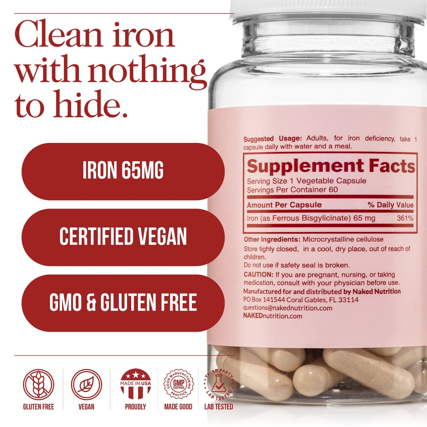 Daily Iron Supplement | Naked Iron - 60 Capsules