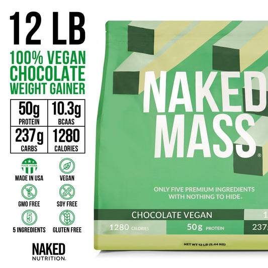 Chocolate Vegan Weight Gainer Supplement | Naked Vegan Mass - 12LB