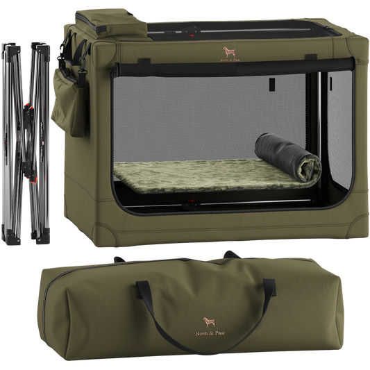 Collapsible dog crate travel | Folding pet crate comfort - Green - XL