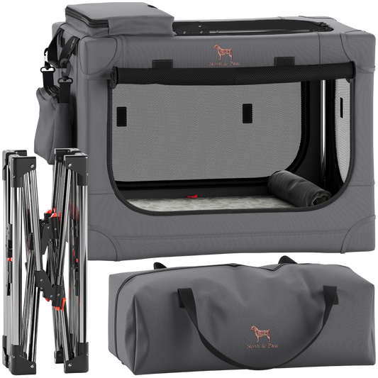 Folding travel dog crate | Collapsible pet crate comfort - Grey - M