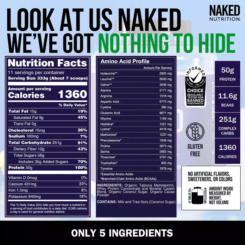 Chocolate Weight Gainer Protein Supplement | Naked Chocolate Mass - 8LB