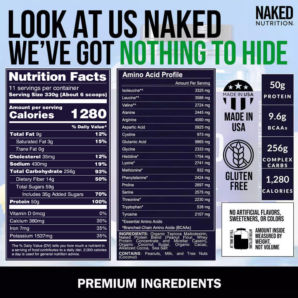 Chocolate Peanut Butter Weight Gainer Protein Supplement | Naked Mass - 8LB