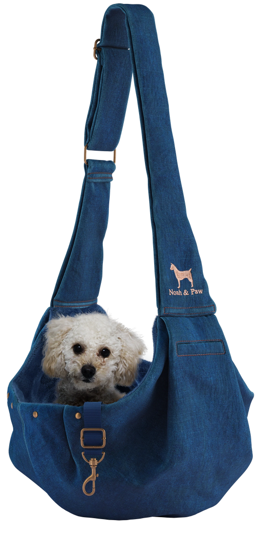Premium Denim Pet Sling Carrier | Snap Style Black 