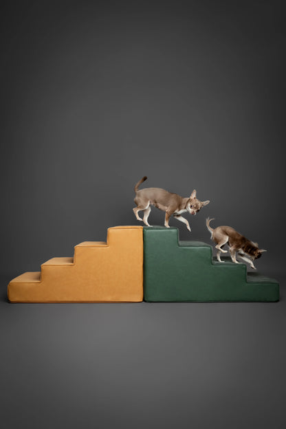 Luxury Dog Stairs for Bed, Faux Leather Collection, Camel