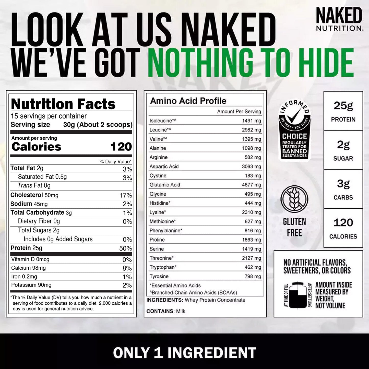 Grass Fed Whey Protein Powder | Naked Whey - 1LB